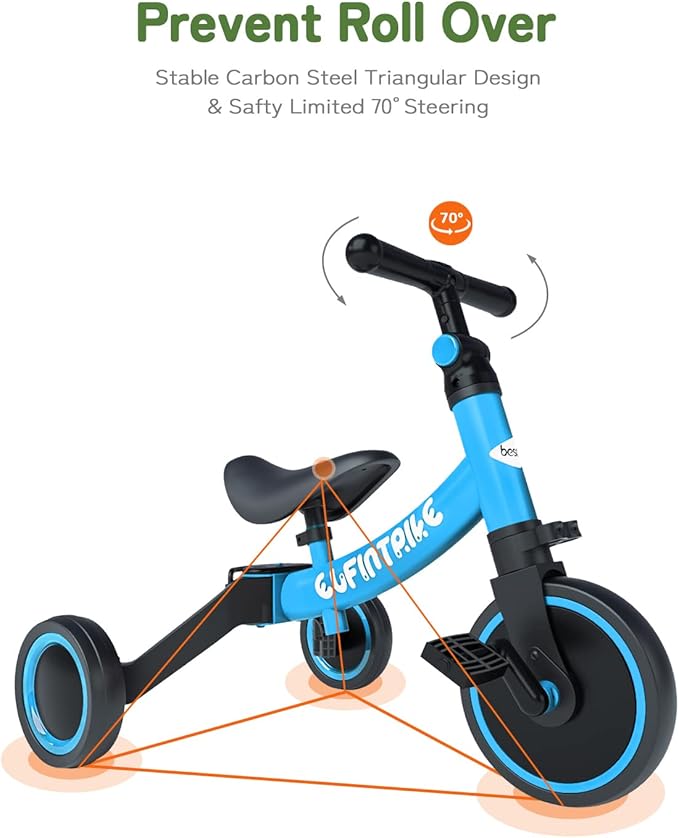 besrey 5 in 1 Toddler Bike for 1 Year to 4 Years Old Kids, Toddler Tricycle Kids Trikes Tricycle, Toys for Boy & Girl, Balance Training, Removable Pedals