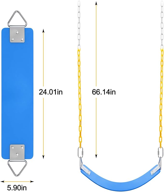 AGPTEK Swing Set, Seat with 66 Inch Anti-Rust Chains Thermoplastic Coated, Support 250lb, Cushion Accessories Replacement with Snap Hooks for Outdoors, Playground, Jungle & Gym - Blue