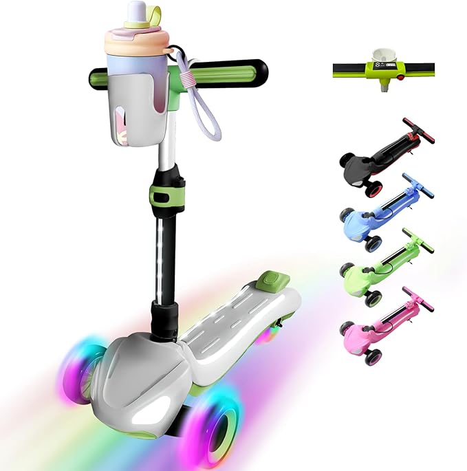 3 Wheel Electric Scooter for Kids Ages 3-10, w/Storage Basket, LCD Screen, Full Body Lights Up, Wide Deck, 5Mph Safe Speed, 90min Riding, Balance Foldable Kick Scooter for Boys & Girls