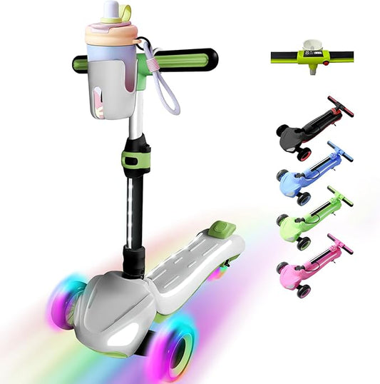 3 Wheel Electric Scooter for Kids Ages 3-10, w/Storage Basket, LCD Screen, Full Body Lights Up, Wide Deck, 5Mph Safe Speed, 90min Riding, Balance Foldable Kick Scooter for Boys & Girls