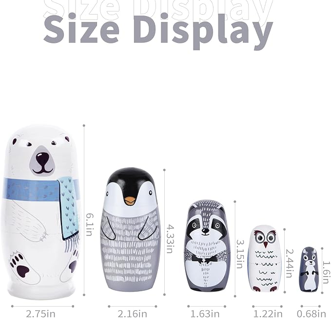 Nesting Dolls, Nesting Easter Eggs Toys, Wooden Handmade Matryoshka Dolls for Kids Birthday or Home Decoration (Polar Bear)