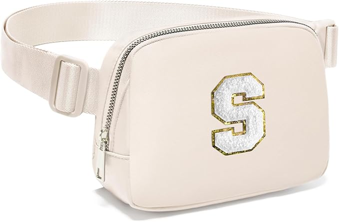 Gitus Birthday Gifts for 8 9 10 11 12 13 Year Old Girls Personalized Fanny Pack Crossbody Bags with Initial Letter Patch Belt Bag for Teen Girls Cute Trendy Stuff Travel Essentials (Ivory-S)
