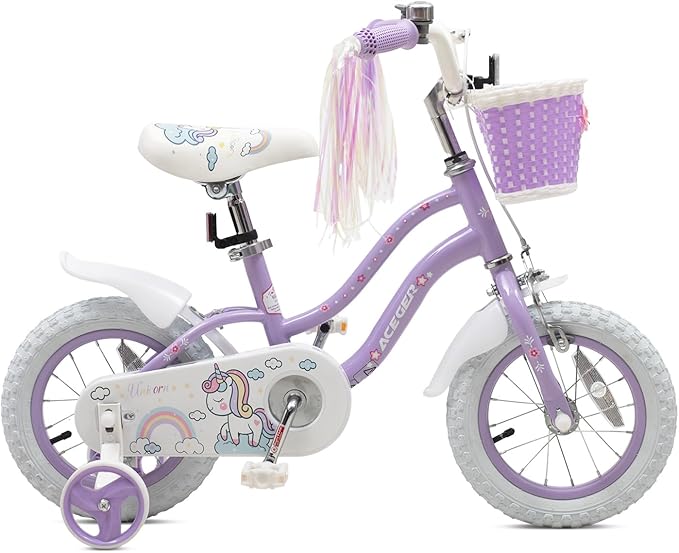 Princess Style Girls Bike with Basket for 2-13 Years Old Kids and Toddlers, 12 14 16 18 Inch Bicycle for Children with Training Wheels and Streamers, 20 Inch with Kickstand, Multiple Colors