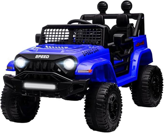 12V Ride On Car, Electric Car for Kids, Ride on Toys, Kids Cars with 3 Speeds Adjustable, Bluetooth, Parent Remote Control, Spring Suspension, AUX Port-Blue