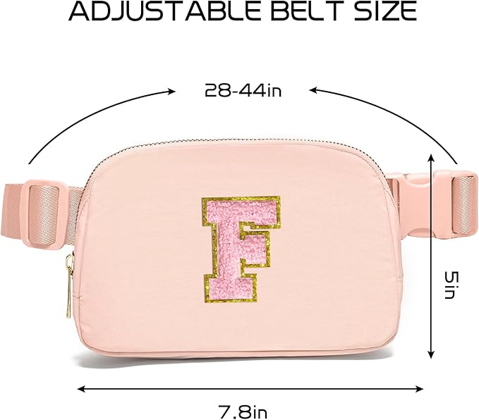 Gitus 6 7 8 9 10 Year Old Girl Gifts Belt Bag Fanny Pack Crossbody Bags with Initial Letter Patch Things for Teen Girls Easter Gifts for Girls Travel Essentials（Coral Pink-F）