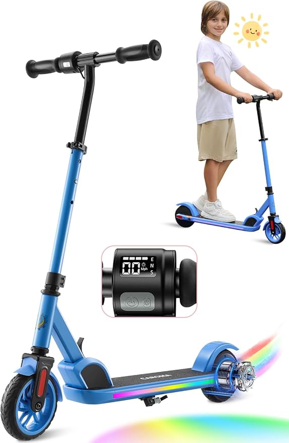 Caroma Electric Scooter for Kids Ages 6-14, 150W/180W Motor,10 MPH Max Speed & 7 Miles,Adjustable Height & Speed,Colorful Lights,LED Display,Foldable Kids Electric Scooter 132 Lbs Max Load
