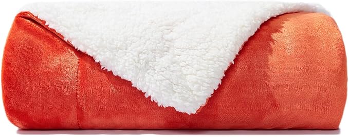 NANPIPER Fleece Blanket Sherpa Throw,Soft Fuzzy Blankets for Couch,Orange 50"x60"