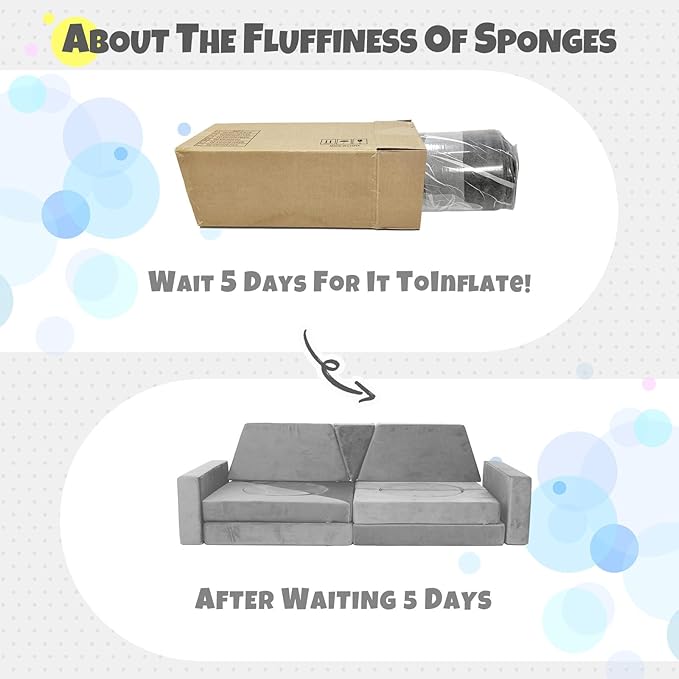 15 Pcs Modular Kids Play Couch, Toddler Couches That Fold Out, Plush Foam Chair for Children’s Playroom, Velvet Fabric Convertible Foam and Floor Cushion for Boys and Girls (Gray,27)