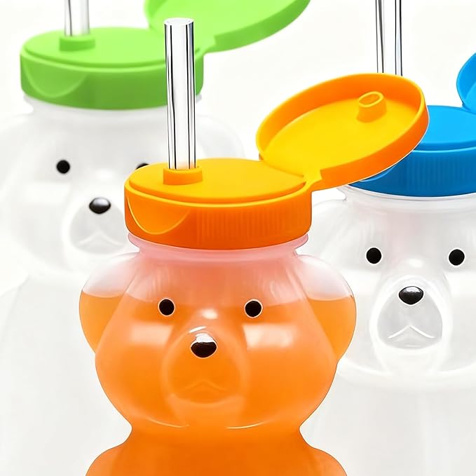 Bear Cup with Straw | 230Ml Water Bottle with Lid | Transparent Cute Leakproof Bear Coffee Cup - for Women Kids Girls Iced Coffee Milk Tea Drinks