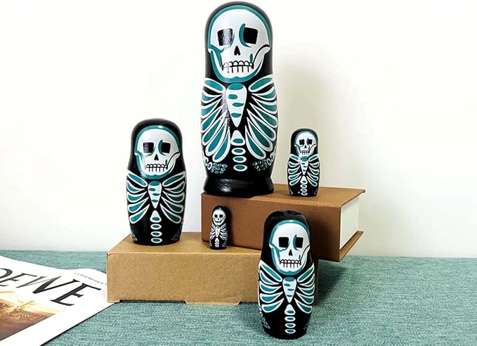 Skull Nesting Dolls - Cute Animal Matryoshka Doll Handmade Wooden Dolls for Children Christmas Birthday Decoration Halloween Wishing Gift