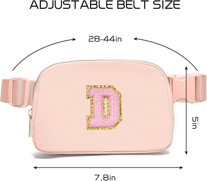 Gitus 6 7 8 9 10 Year Old Girl Gifts Belt Bag Fanny Pack Crossbody Bags with Initial Letter Patch Things for Teen Girls Easter Gifts for Girls Travel Essentials（Coral Pink-D）