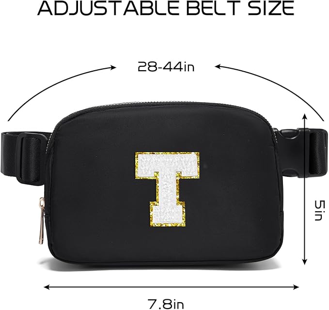 Gitus Birthday Gifts for 8 9 10 11 12 13 Year Old Girls Personalized Fanny Pack Crossbody Bags with Initial Letter Patch Belt Bag for Teen Girls Cute Trendy Stuff Travel Essentials (Black-T)