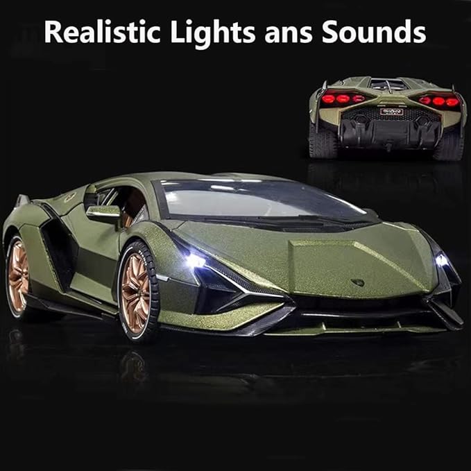 SASBSC Lamb Toy Cars Sian Diecast Metal Model Car with Light and Sound Fkp3 Pull Back Car Toys for 3+ Year Old Boys (Green-1 24)