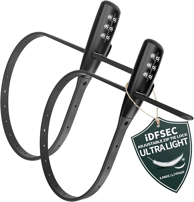 Zip Tie Lock, Adjustable Cable Tie with Stainless Steel Core - Multi-Purpose Cable Lock for Securing Helmets, Bicycles, Skis, Scooters, Café, Gate Door (2/Pack, Black)