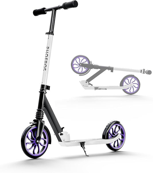 PHOEROS Kick Scooter for Kids Ages 6-12,Teens & Adults, Youth. Lightweight Aluminum Kick Scooter for Teens Adults Boys Girls with 8 inch Big Wheels, Foldable, 3 Height Adjustable, Shock Absorption.