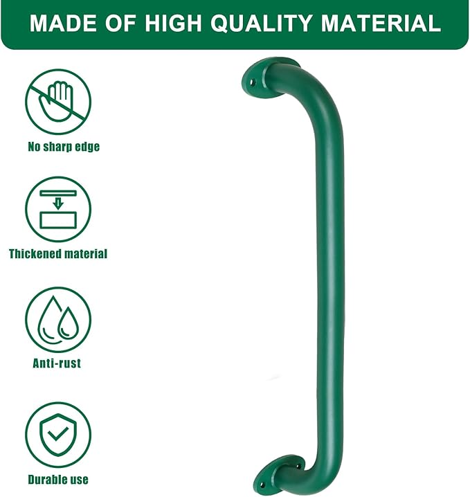 SELEWARE 6-Pack 17-Inch Green Metal Playground Safety Handles – Heavy-Duty, Non-Slip Grab Bars for Indoor/Outdoor Kids’ Playsets, Swing Sets, Playhouses, Treehouses, Jungle Gyms & Climbing Frames