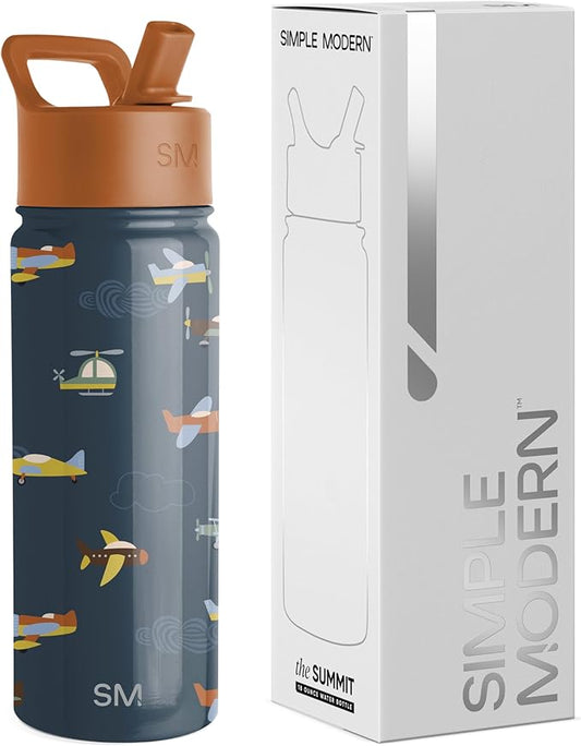 Simple Modern Kids Summit Water Bottle with Straw Lid | 18oz Stainless Steel Cup Insulated Tumbler for Toddlers, School | Wheels Up