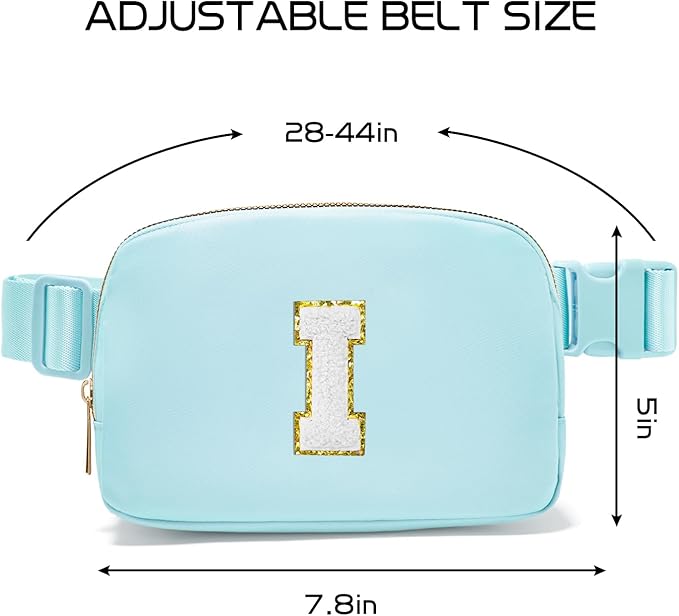 Gitus Birthday Gifts for 8 9 10 11 12 13 Year Old Girls Personalized Fanny Pack Crossbody Bags with Initial Letter Patch Belt Bag for Teen Girls Cute Trendy Stuff Travel Essentials (Icingblue-I)