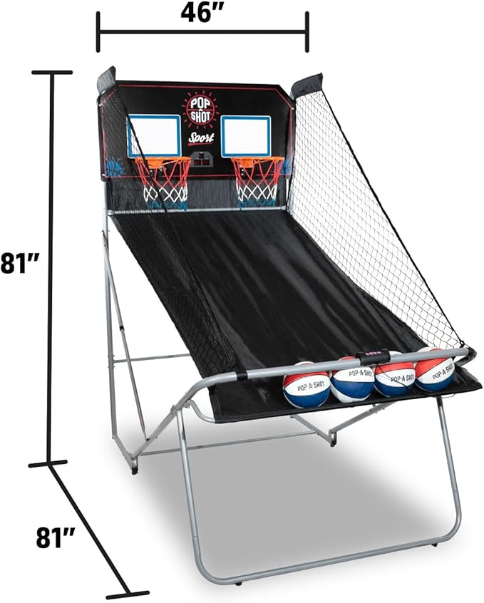 Pop-A-Shot - Dual Shot Sport | Arcade Basketball Game for Home | Paddle Scoring Hoop, 10 Game Modes, 4 Balls | Foldable for Easy Storage | Fun for All Players