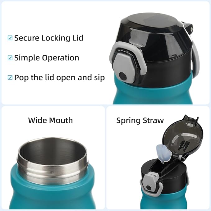 Insulated Water Bottle with Straw and Carry Loop,18 oz Stainless Steel Double Wall Vaccum Metal Water Flask with Leak-proof Lid,Blue