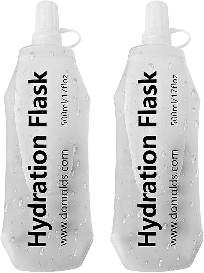 2Pcs 500ml Soft Flask Folding TPU Hydration Flask Running Water Bottle(17.6 oz), Water Pouch for Running Vest, Hiking, Cycling (White 500ml*2)