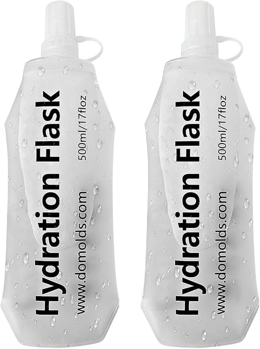 2Pcs 500ml Soft Flask Folding TPU Hydration Flask Running Water Bottle(17.6 oz), Water Pouch for Running Vest, Hiking, Cycling (White 500ml*2)