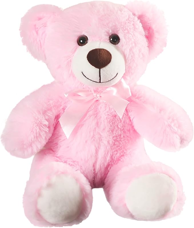 Plush Teddy Bear Cute Stuffed Animal Bear with Bow Plush Toys 13.8 Inches (Pink)