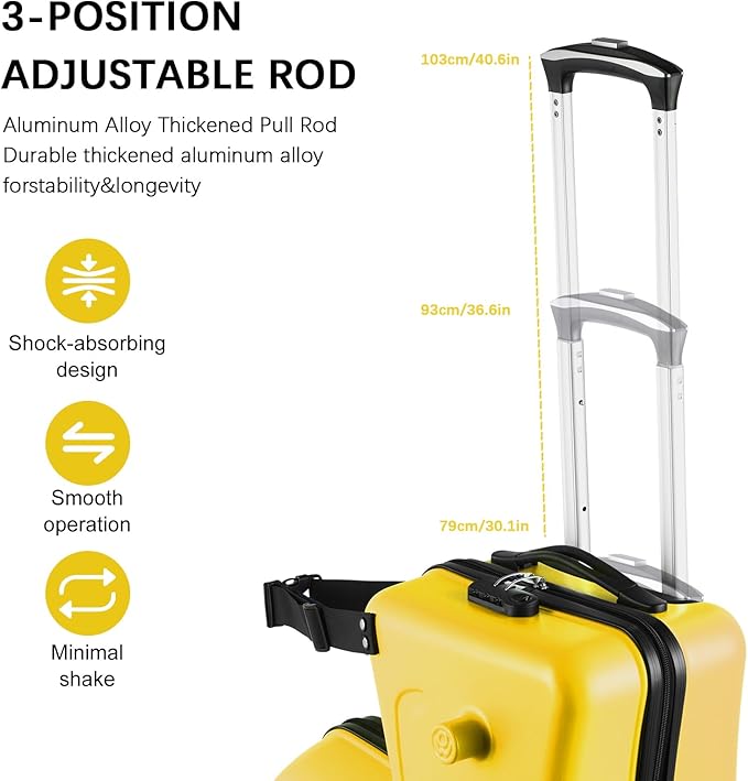 20 Inch Ride On Kids Suitcase with Wheels, Ride on Luggage with Pedal, Hardshell Kids Suitcase Adjustable Safe Harness, ABS+PC, Up To 100 Lbs, Yellow