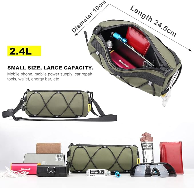 Rhinowalk Bike Handlebar Bag, Bicycle Front Bag Frame Storage Roll Bag Mountain Road Bikes Commuter Shoulder Bag Professional Cycling Accessories