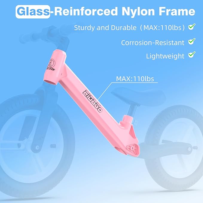 Ridego 12 Inch Balance Bike for Kids 2-4 Year Old,Lightweight Kids Bike with Adjustable Seat, Push Bicycle with Air Rubber Tires，Ride-on Toys Birthday Gift