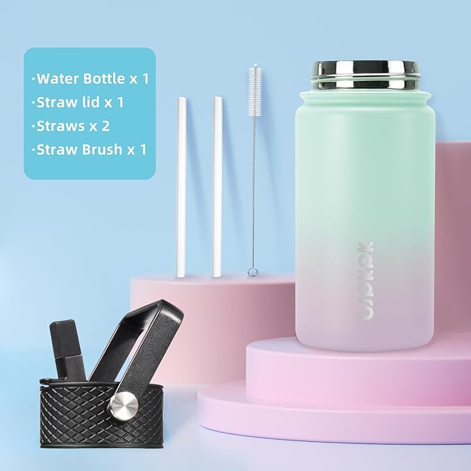 BJPKPK Water Bottle with Straw Lid, 15 oz Insulated Water Bottle, Stainless Steel Metal Water Bottles, Reusable Leak Proof BPA Free Thermo, Flask, Cups, Marshmallow