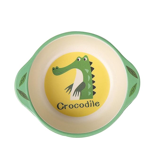 shopwithgreen 7Pcs/Set Bamboo Kids Dinnerware Set - Children Dishes - Food Plate Bowl Cup Spoon Fork Set Dishware, Cartoon Tableware, Dishwasher Safe Kids Healthy Mealtime, BPA Free