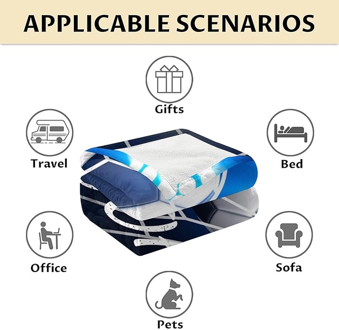 Soccer Blanket for Boys and Girls - 30x40 Inches Lap Size - Soft Fuzzy Cozy Throws Gift for Soccer Team - Blue Sports Throw Blanket for Couch, Living Room & Office