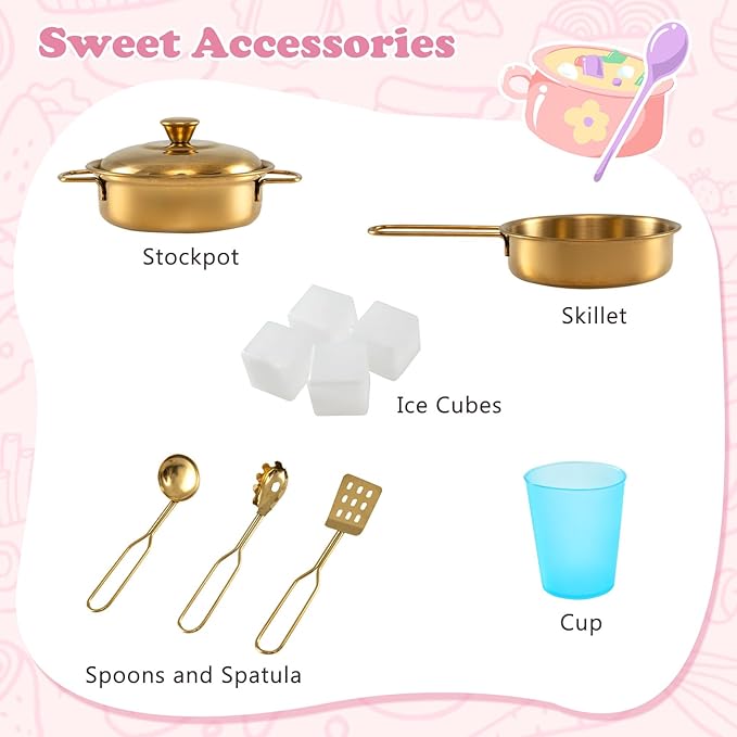 Costzon Kids Kitchen Playset, Wooden Pretend Cooking Toy Set w/Sound, Large Blackboard, Telephone, Microwave, Ice Maker, Dishwasher, Oven, Storage Space, Play Kitchen for Kids Ages 3+ (Light Pink)