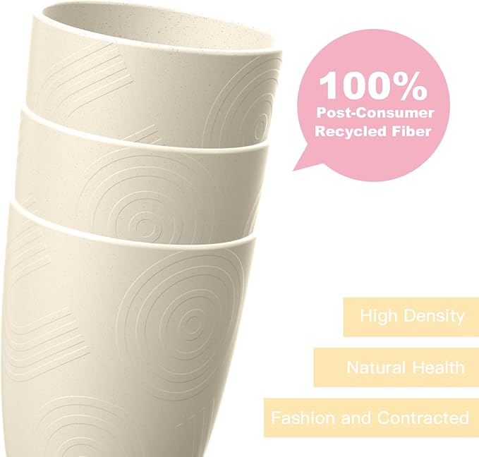 Homienly Wheat Straw Cups, Drinking Glasses Set of 6, 16 OZ Cups for Kitchen, Kids, Camping, Party, Unbreakable Microwave and Dishwasher Safe Water Tumblers, Stackable Plastic Cups-Beige