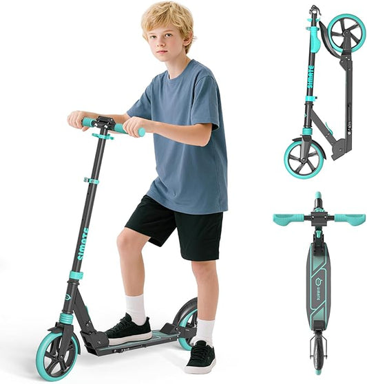 SIMATE Kick Scooter for Kids Teens & Adults, 3 Adjustable Heights, 8IN All Terrain Big Wheels, Dual Suspension, Foldable and Lightweight, Gifts for Girls Boys