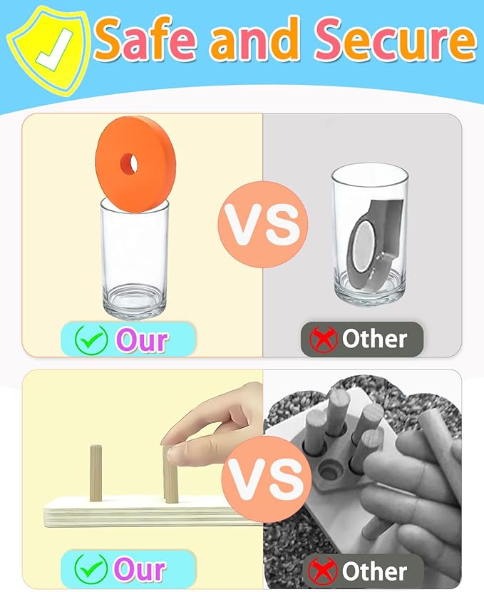 Montessori Toys for 1 2 Year Old Boys Girls, Toddler Toys for Age 1-2,1 2 Year Old Birthday Gifts, Wooden Blocks Sorting & Stacking Education Learning Toddler Puzzles Toy