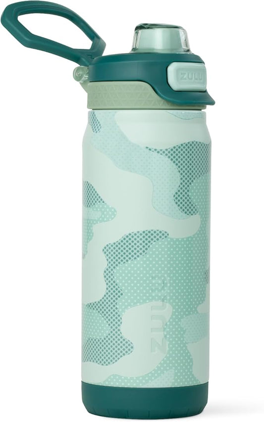 ZULU Powerfill Pro 18oz Kids Stainless Steel Water Bottle with Quick Fill Lid, Triple Wall Vacuum Insulated, Leak Proof Locking Lid, Sip & Chug, Reusable, BPA Free, Dishwasher Safe, Green Camo