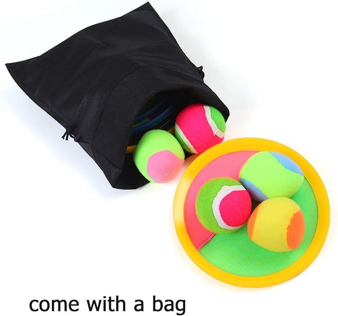 Aneco Toss and Catch Paddle Game Set Disc Paddles and Toss Ball Sport Game with Storage Bag, 6 Paddles and 6 Balls