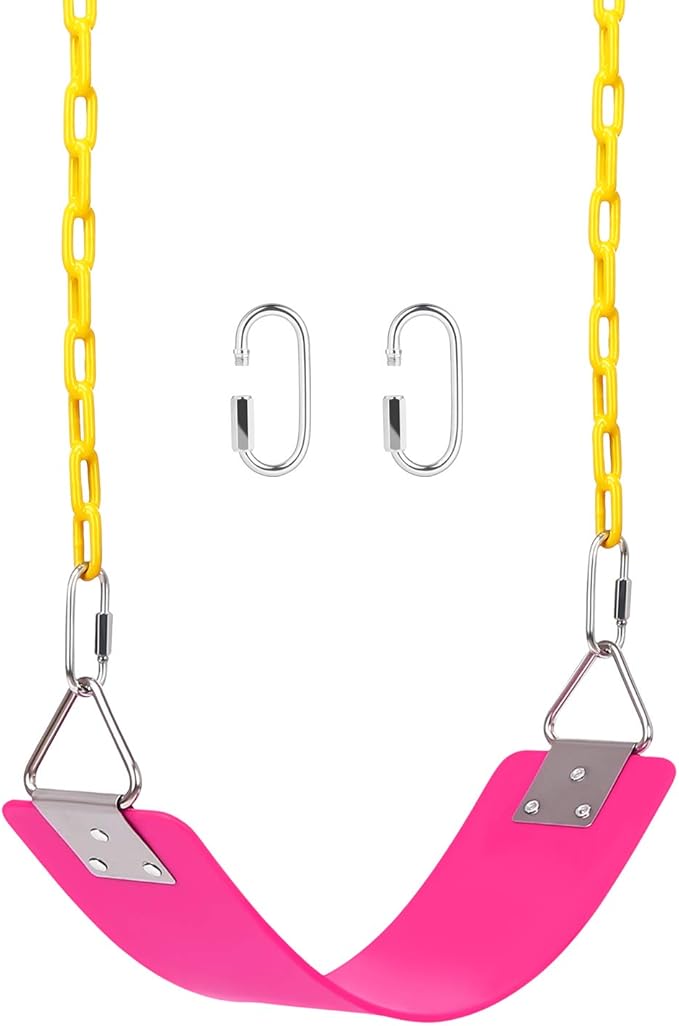 AGPTEK Swing Set, Seat with 66 Inch Anti-Rust Chains Thermoplastic Coated, Support 250lb, Cushion Accessories Replacement with Snap Hooks for Outdoors, Playground, Jungle & Gym - Pink