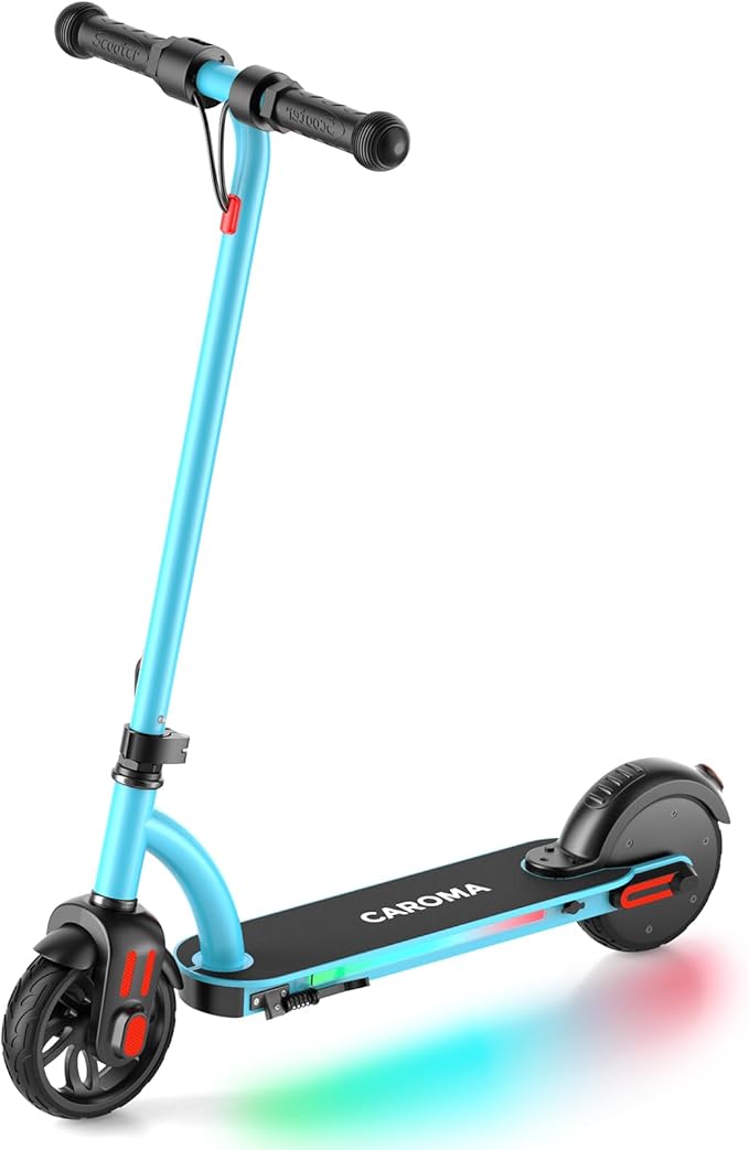 Caroma Electric Scooter for Kids Ages 6-14, 180W/150W Motor & 10 Mph, 85 Mins Ride Time, Adjustable Height & Speed, LED Display & Colorful Lights, Kids Electric Scooter, Best Gifts for Girls and Boy