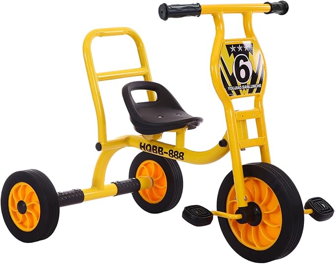 Big Wheel Tricycle for Kids Ages 2-6, Preschool Kids Trike Outdoor Playground Pedal Bike with Adjustable Seat, Inflation-Free Rubber Wheels and Carbon Steel Frame