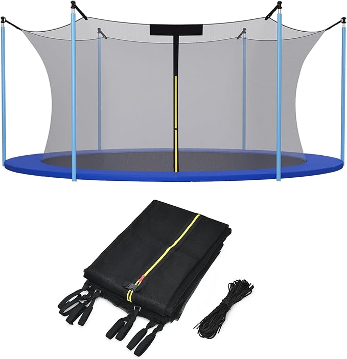 GYMAX Trampoline Net, Trampoline Enclosure for 8 10 12 14 15 16Ft Round Trampoline with Double-Headed Zippers & Buckles, Weather-Resistant Sun-Protective Trampoline Replacement Net