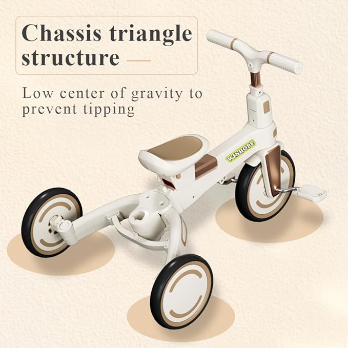 WinHope 9-in-1 Push Tricycle for Toddlers 1-3 Years | Convertible Kids Trike with Adjustable Parent Handle & Safety Harness, Lightweight Foldable Design + Storage Basket for Boys & Girls (White)