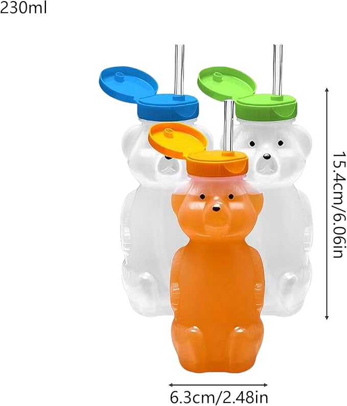 Straw Cup | 230ml Cute Sippy Water Bottle with Lid,Transparent Cute Bear Cups with Straws,for Women Kids Girls Iced Coffee Milk Tea Drinks