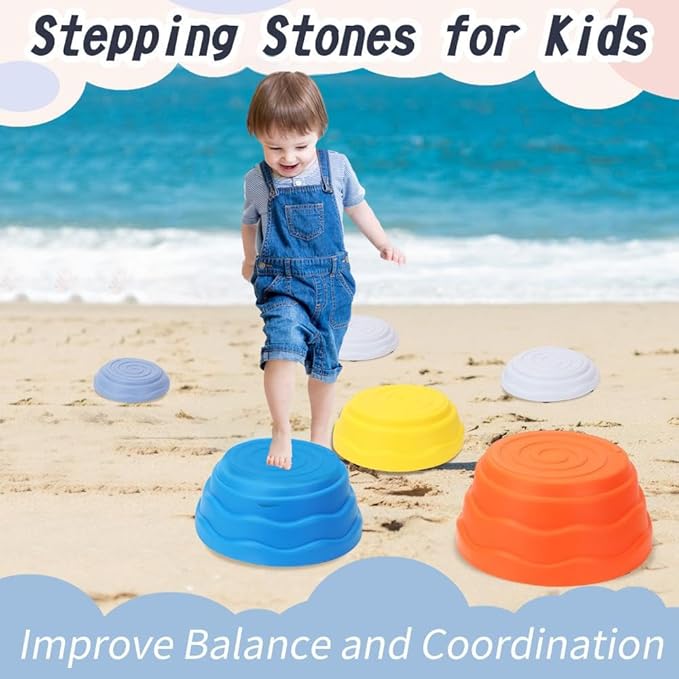 Stepping Stones for Kids, 6 Pcs Non-Slip Toddler Balance Stone Indoor & Outdoor, Sensory Stepping Stones for Toddlers 1-3, Toddler Obstacle Coordination Game Toys