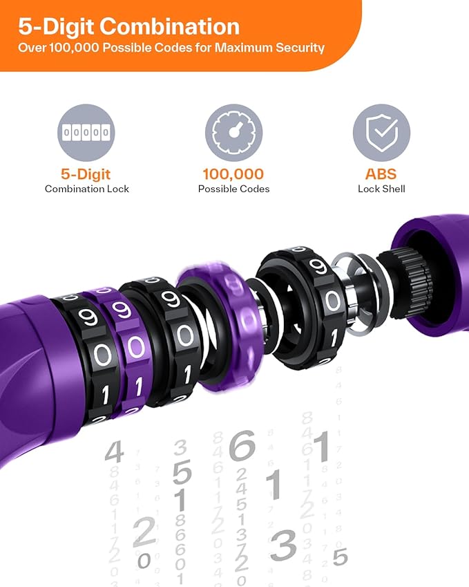 Sportneer Bike Lock: 5 Digit Combination High Security Anti Theft Bike Chain Lock - 3.2/3.6/4ft Heavy Duty Keyless Bicycle Lock for Bike, Motorcycle, Scooter, Door & Gate - 4/6mm Thick, Easy to Use