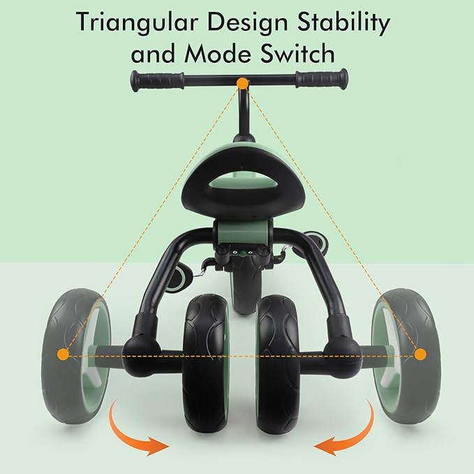 YGJT 4 in 1 Tricycle for Toddlers Age 2-5, Folding Toddler Bike Kids Trike Tricycles with Adjustable Seat and Removable Pedal, Baby Balance Bike Ride-on Toys Gift for Baby Boys Girls Birthday(Green)