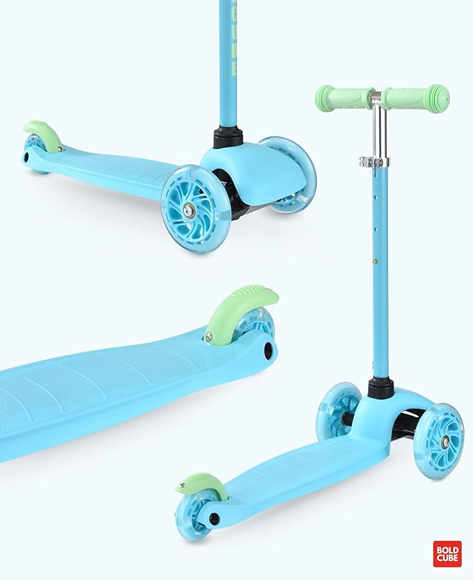 Teeny | 3 Wheel Mint Scooter for Kids & Toddlers Ages 3-6 Years | Flashing Wheels | Height Adjustable 53 to 70 cm | My First Scooter