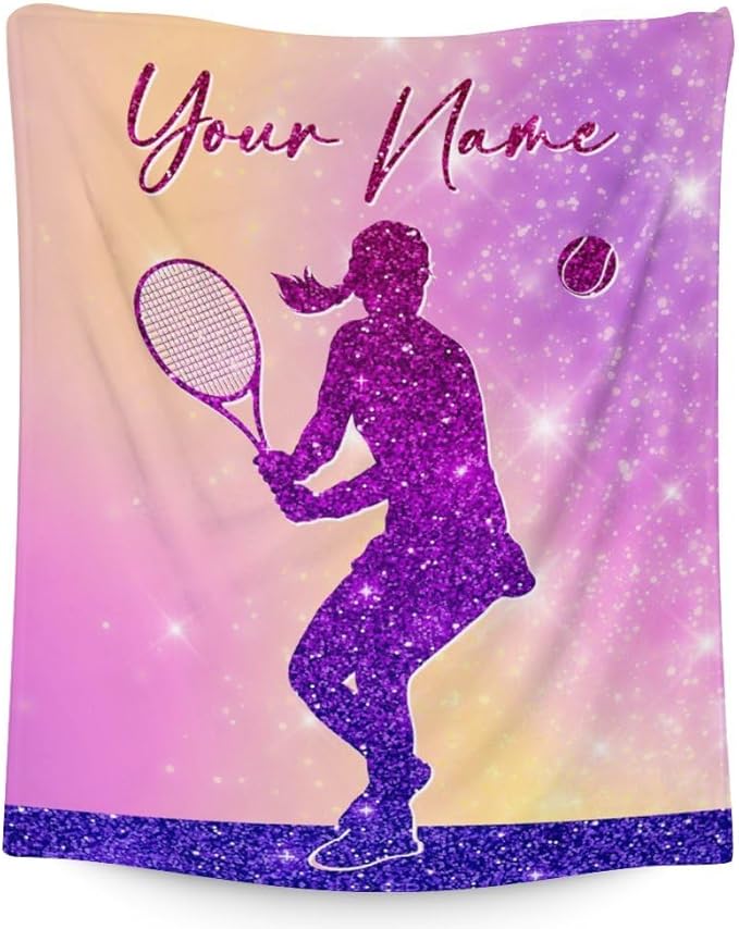 Personalized Girls Blanket Gifts- Tennis Throw Blanket for Women Kids Teens- 50x60 Inches Pink Soft Fuzzy Sport Blankets for Nap Couch Sofa Bed- Custom Tennis Lovers Gifts